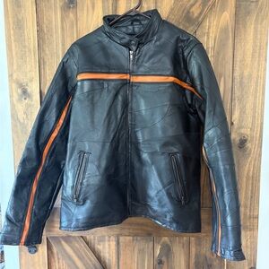 Diamond Supply Co. Black and Orange Leather Jacket